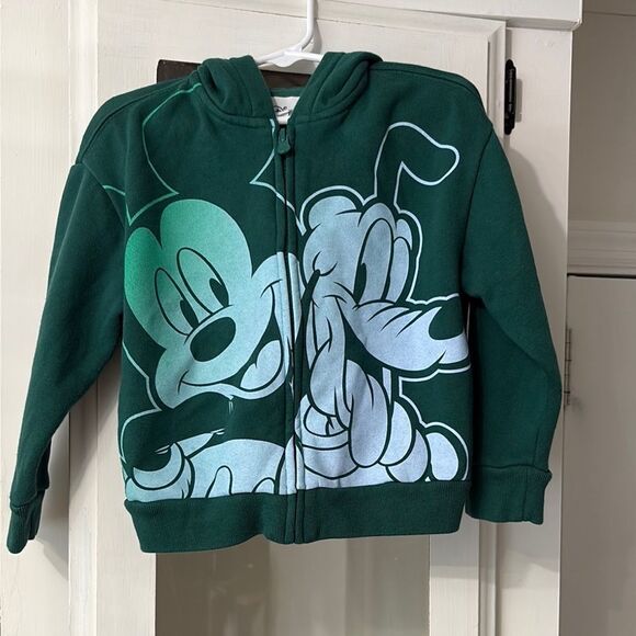 NWOT DISNEY Baby GAP Green Mickey Hooded Sweatshirt with Cartoon Graphics Size 4 - Picture 1 of 6